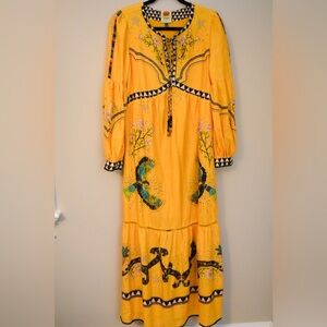 Anthropologie FARM Rio Pineapple Bird Linen Dress